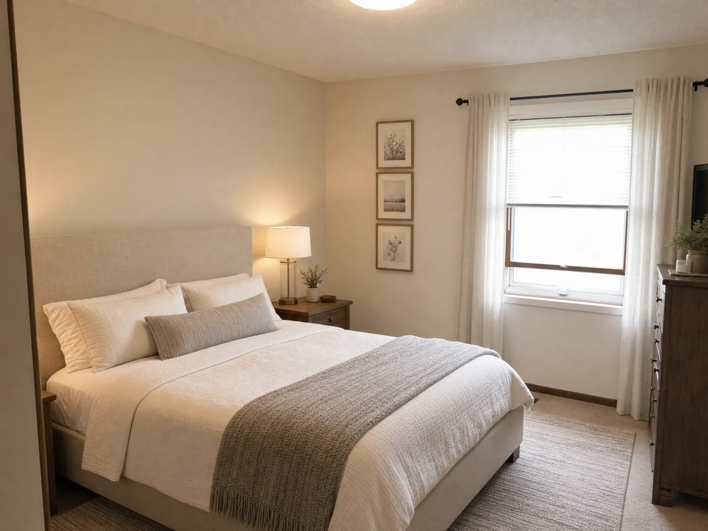The same bedroom redesigned with Idori into a calm, styled look